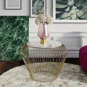 KARE Design Bijzettafel Beam Grijs Marmeren Messing Ø43cm