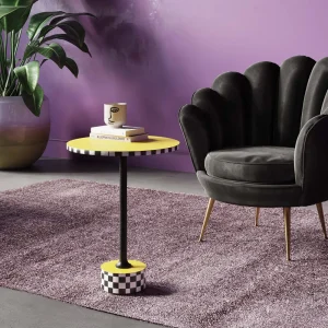 KARE Design Bijzettafel Domero Checkers Yellow Ø25cm