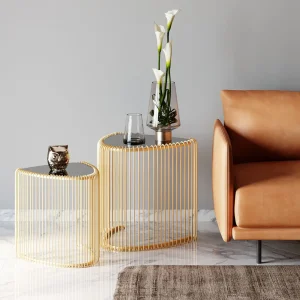 KARE Design Bijzettafel Wire Triangle Gold (Set Van 2)