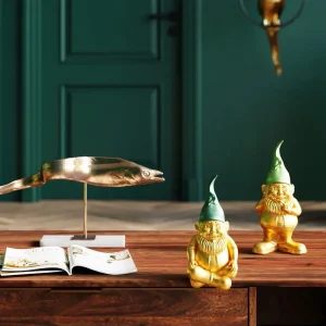 KARE Design Decofiguur Dwerg Zittend Goud Groen 19cm