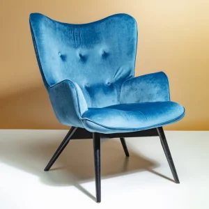 KARE Design Fauteuil Black Vicky Fluweel Petrol-Blauw