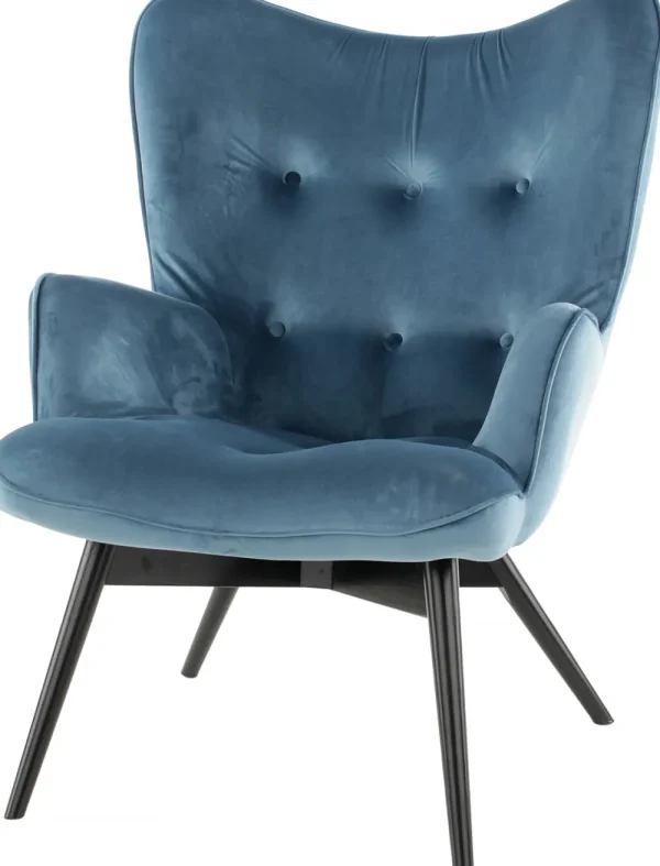 KARE Design Fauteuil Black Vicky Fluweel Petrol-Blauw