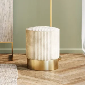 KARE Design Poef Cherry Beige Cord Brass 35cm