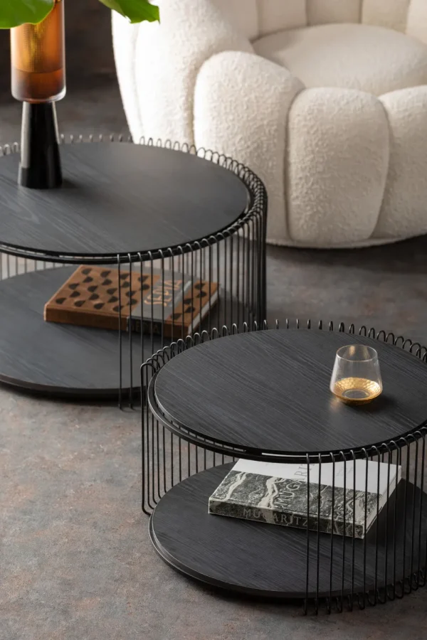 KARE Design Salontafel Wire Double Black Wood (2/set)
