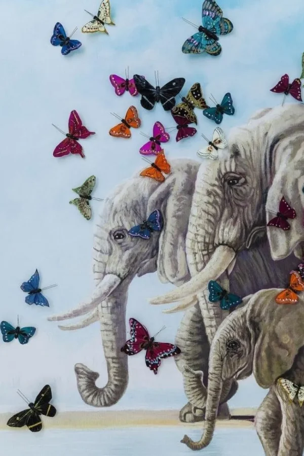 KARE Design Schilderij Touched Elephants With Butterflies 120x120cm