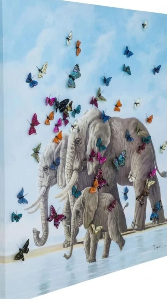 KARE Design Schilderij Touched Elephants With Butterflies 120x120cm