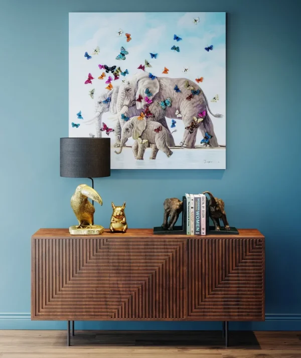 KARE Design Schilderij Touched Elephants With Butterflies 120x120cm