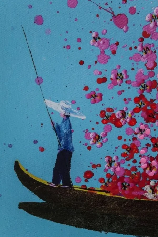 KARE Design Schilderij Touched Flower Boat Blauw-Roze 160x120cm
