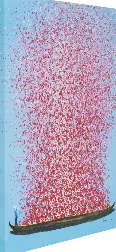 KARE Design Schilderij Touched Flower Boat Blauw-Roze 100x80cm