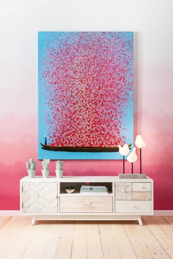 KARE Design Schilderij Touched Flower Boat Blauw-Roze 100x80cm