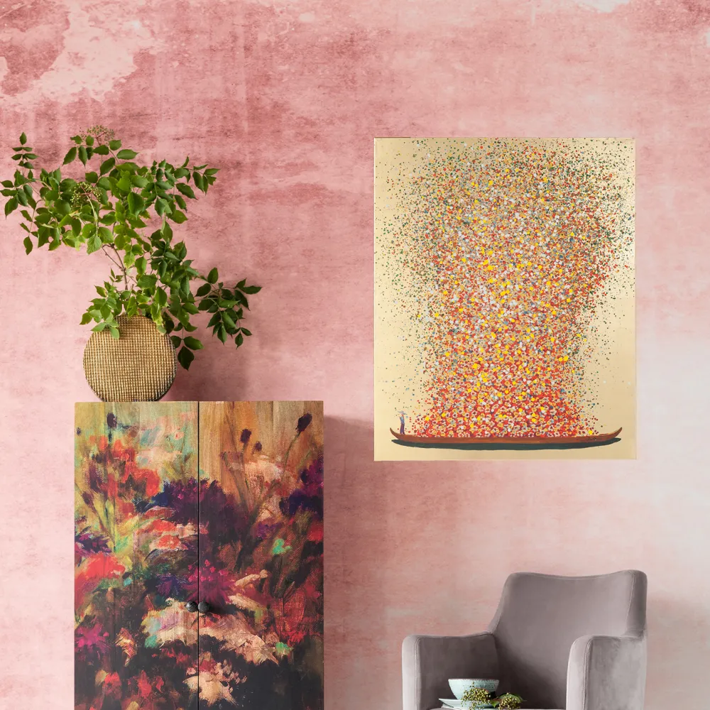 schilderij_touched_flower_boat_goudrood_xcm_0.webp KARE Design Schilderij Touched Flower Boat Goud-rood 100x80cm