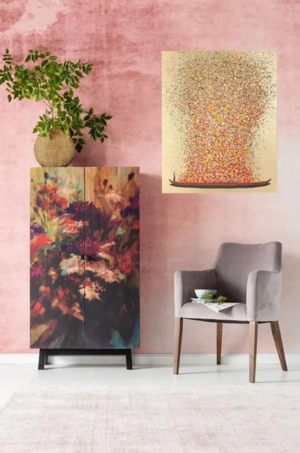 KARE Design Schilderij Touched Flower Boat Goud-rood 100x80cm