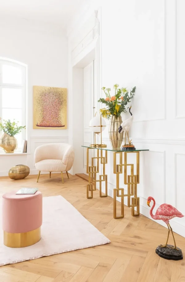 KARE Design Schilderij Touched Flower Boat Goud-Roze 100x80cm