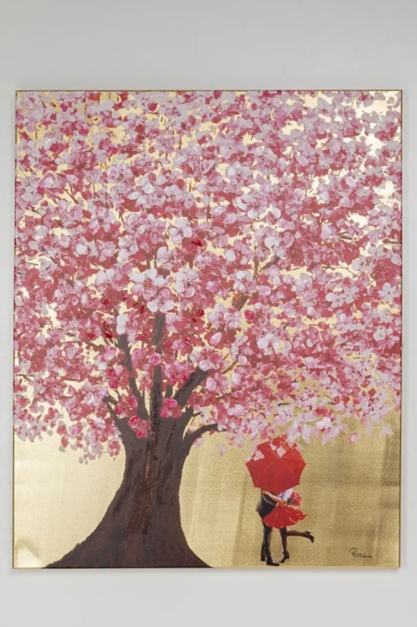 KARE Design Schilderij Touched Flower Couple Goud-Roze 100x80cm