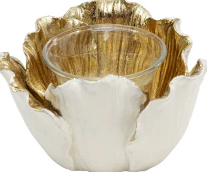 KARE Design Theelichthouder Flower Bloom Creme Goud Ø10cm