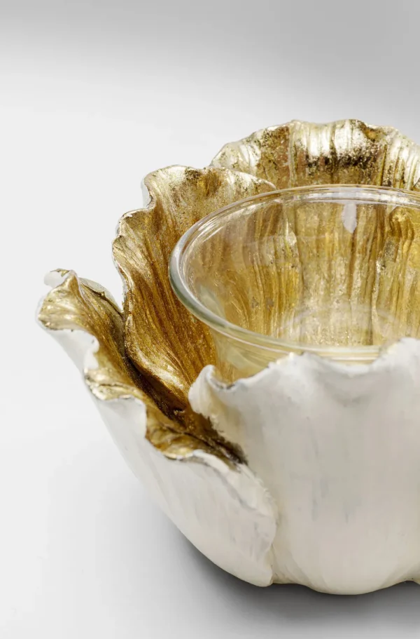KARE Design Theelichthouder Flower Bloom Creme Goud Ø10cm