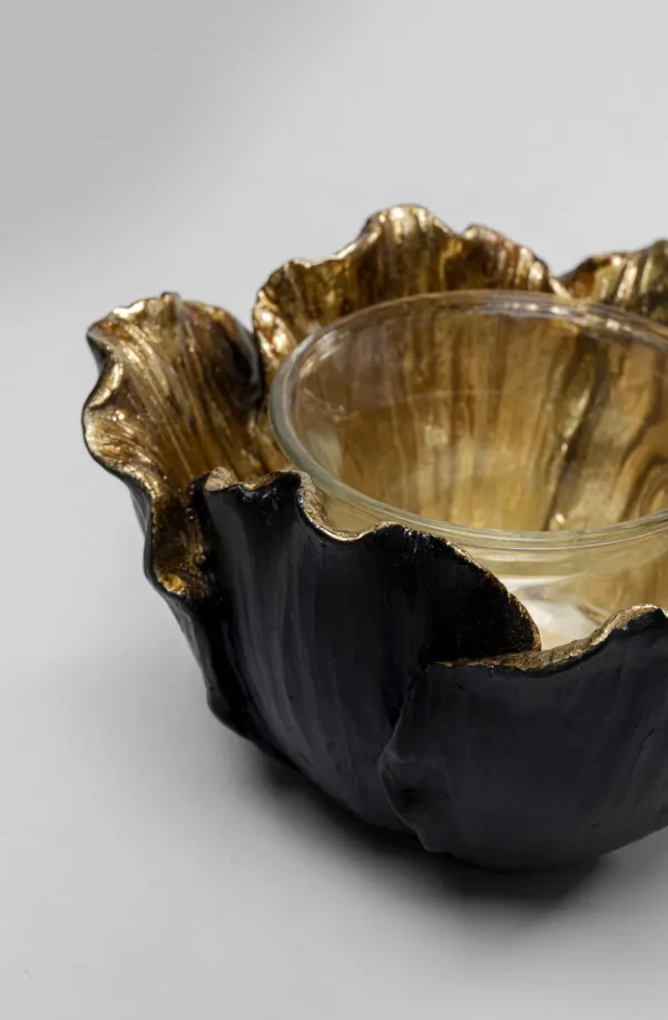 KARE Design Theelichthouder Flower Bloom Zwart Goud Ø10cm
