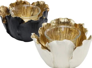 KARE Design Theelichthouder Flower Bloom Zwart Goud Ø10cm